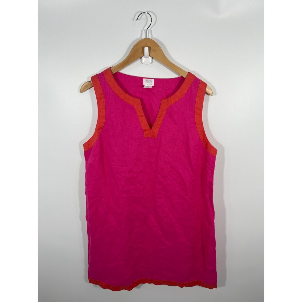 Sigrid Olsen 100% Linen Womens Shift Dress L Pink Lagenlook Euro‎ Summer Resort